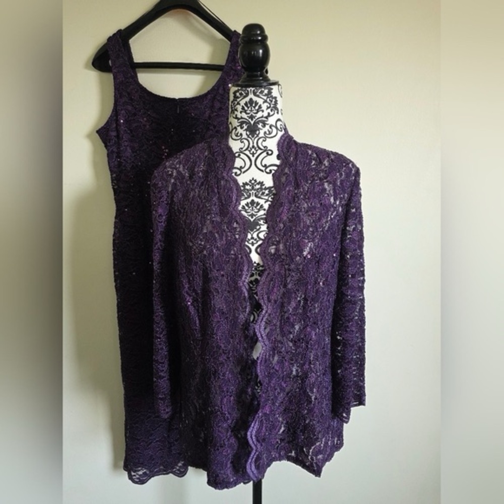 Alex Evenings Deep Purple Lace 2 Peice Dress